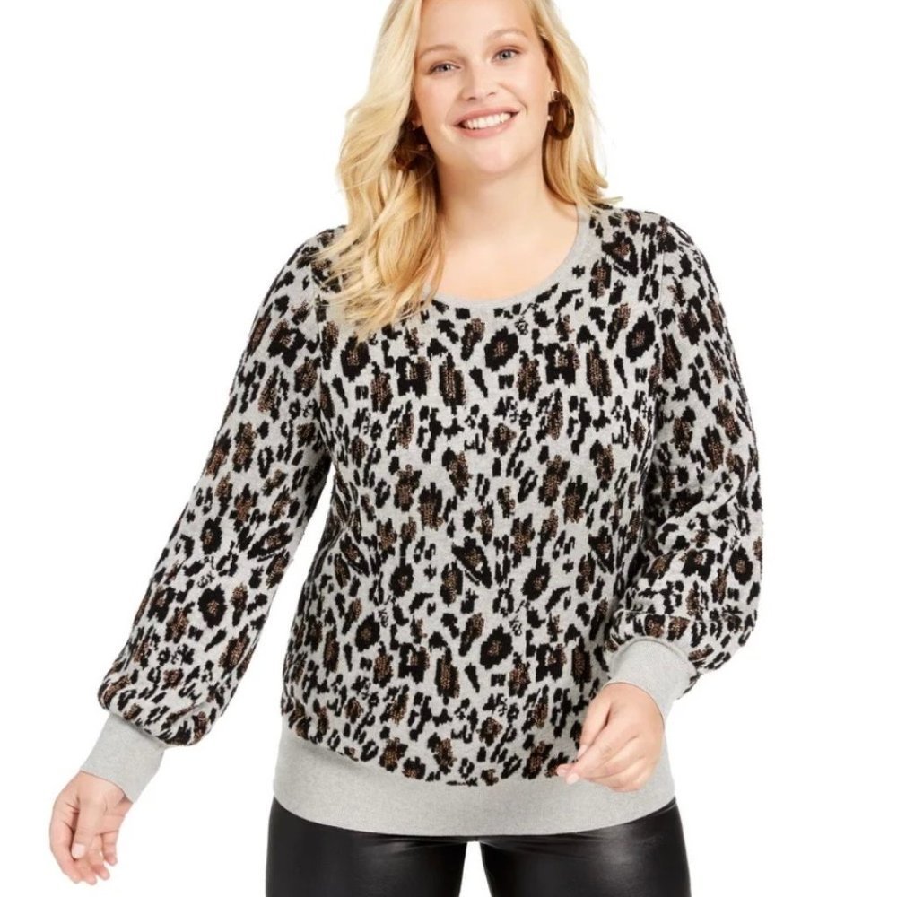 Alfani Scoop Neck Animal Print Metallic Detail Sweater NWT Sz 3X